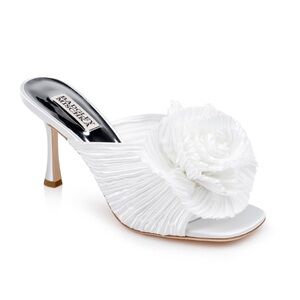 Badgley Mischka White Heels: Blythe Slide with Floral Detail